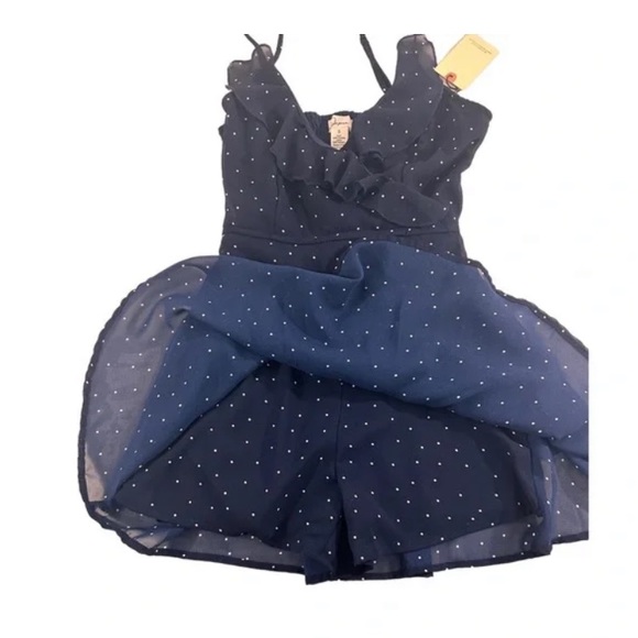 Japna Navy Blue White Polka Dot Romper Mini Dress - Picture 4 of 7